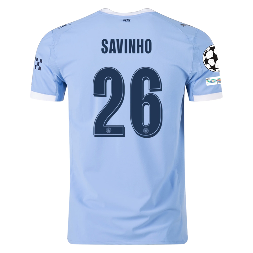 Puma Manchester City Authentic Savinho Home Jersey w/ Champions League Patches 25/26 (Team Light Blue/White)