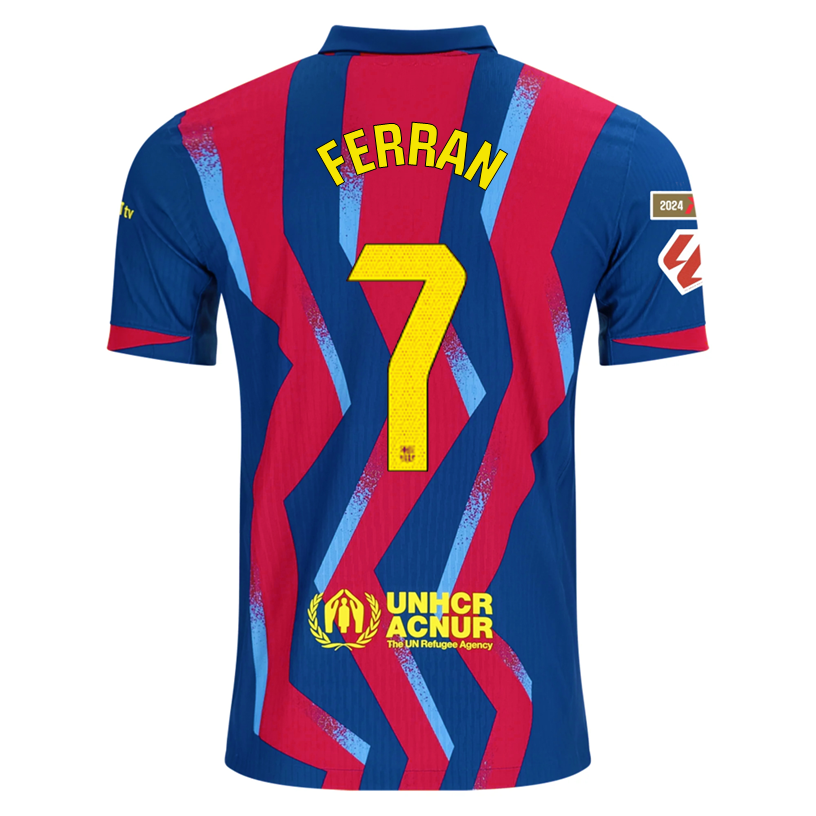 Nike Men's FC Barcelona Ferran 4th Authentic Jersey 25/26 w/ La Liga Patches (Blue/Red/Yellow)