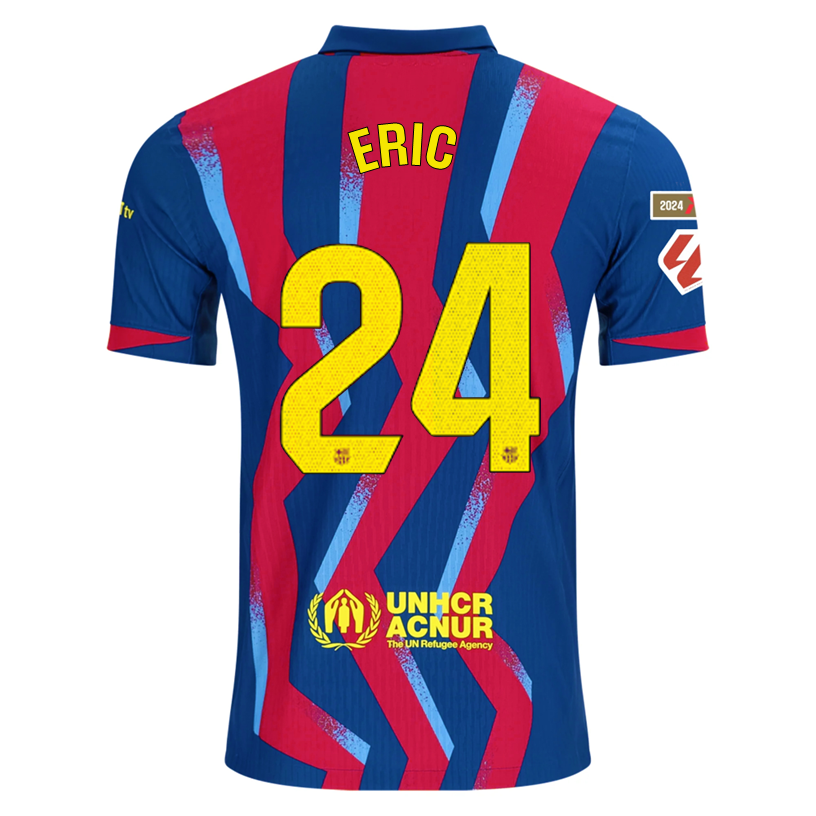 Nike Men's FC Barcelona Eric 4th Authentic Jersey 25/26 w/ La Liga Patches (Blue/Red/Yellow)