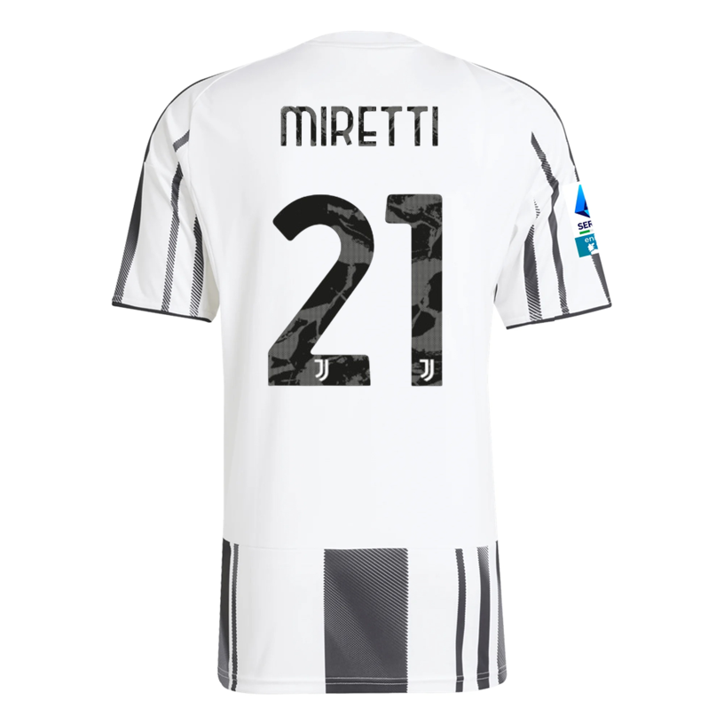 adidas Men&#39;s Juventus Miretti Home Jersey w/ Serie A Patch 25/26 (White/Black/Pink)