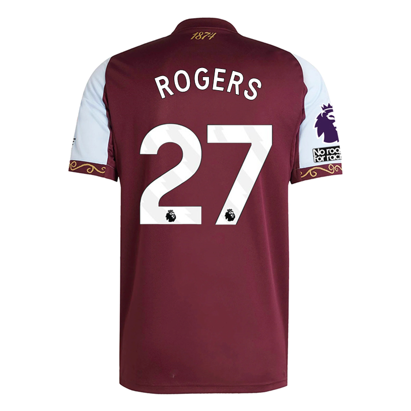 adidas Rogers Men&#39;s Aston Villa Home Jersey 25/26 w/ NRFR + EPL Patches (Maroon/Blue)