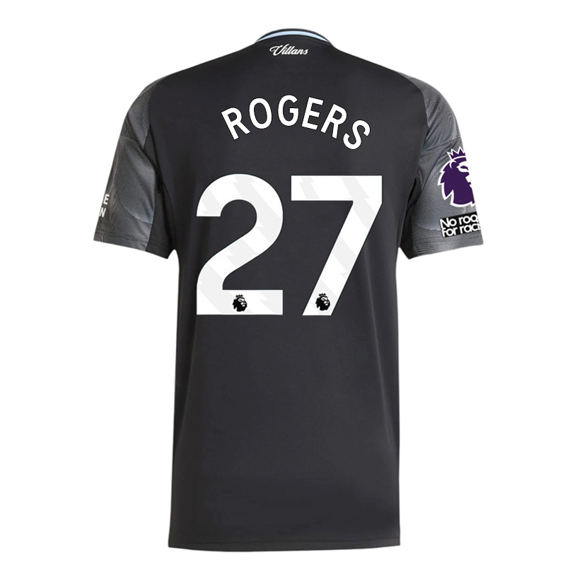 adidas Rogers Men&#39;s Aston Villa 25/26 Away Jersey w/ EPL + NRFR Patches (Black/Global Blue)