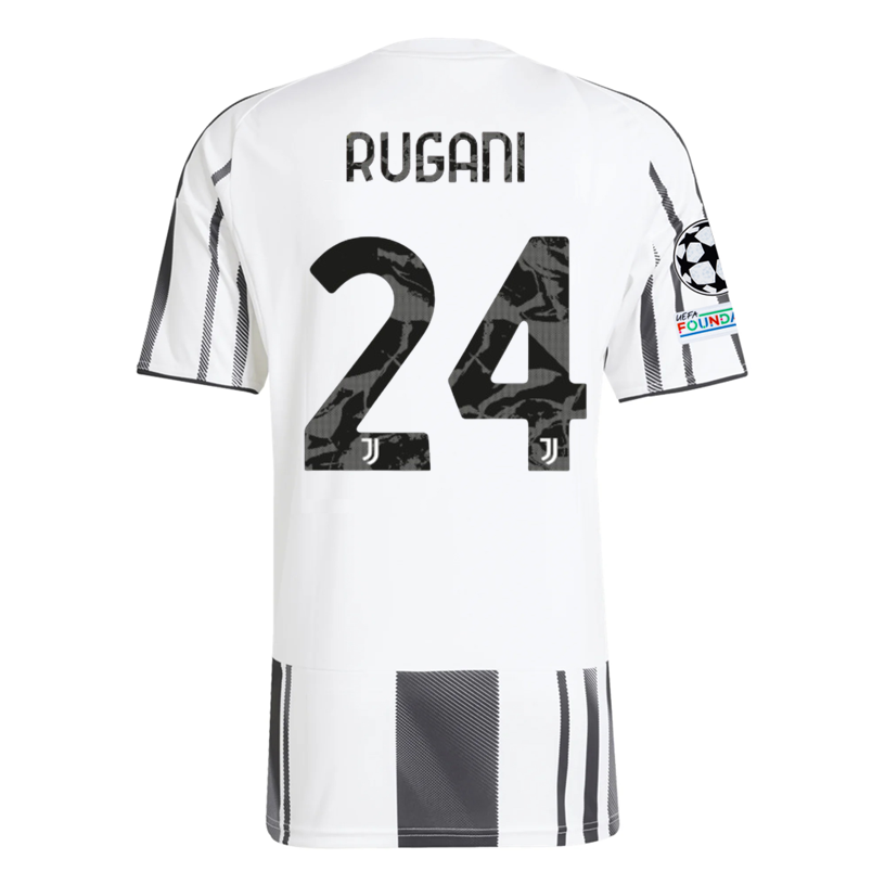 adidas Juventus Rugani Home Jersey w/ Champions League Patches 25/26 (White/Black/Pink)