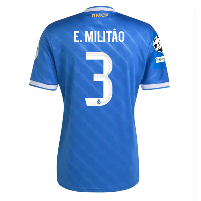 adidas E. Militao Men's Real Madrid Third Jersey 25/26 w/ Champions League Patches (Blue/White)