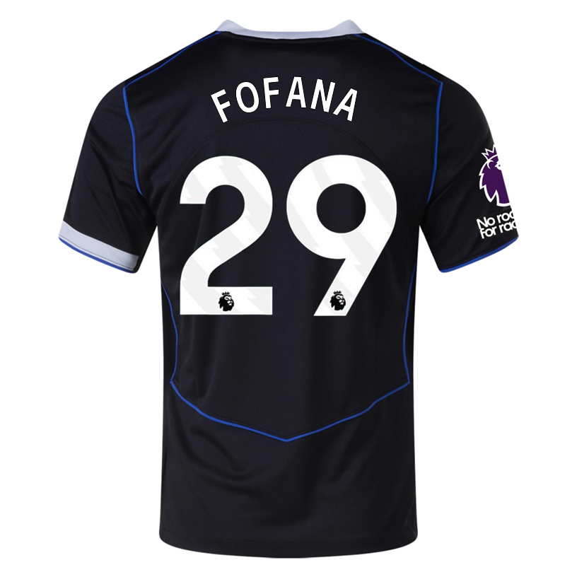 Nike Fofana Chelsea T90 Third Jersey w/ EPL + NRFR + CWCC Patch 25/26 (Black/Silver)