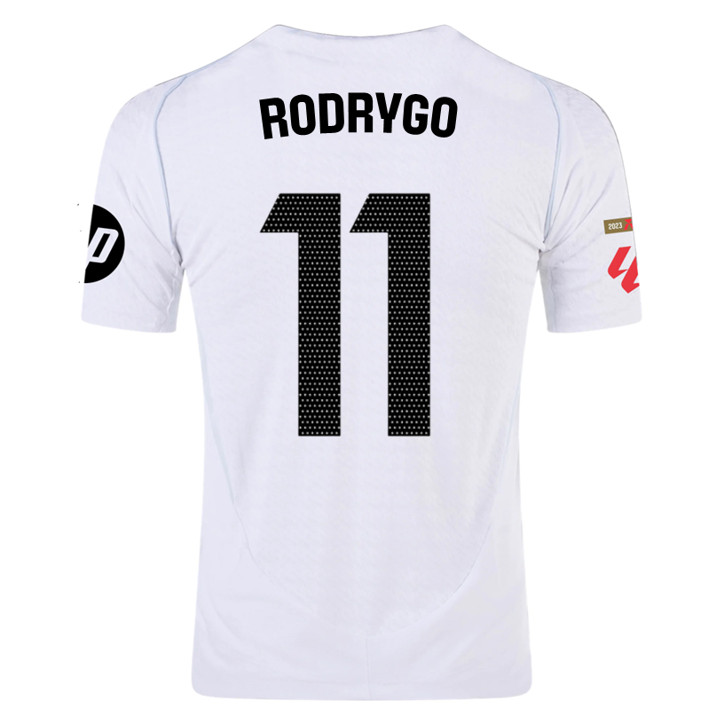 adidas Rodrygo Real Madrid Authentic Home Jersey w/ La Liga Patches 24/25 (White/Black)