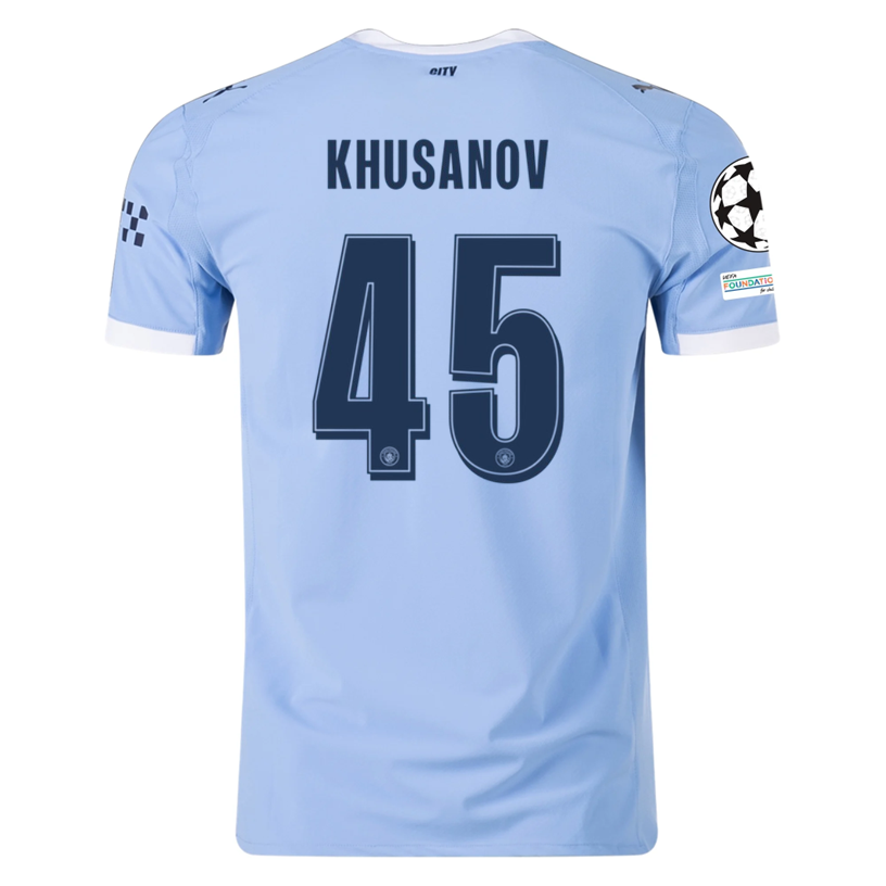Puma Manchester City Authentic Khusanov Home Jersey w/ Champions League Patches 25/26 (Team Light Blue/White)