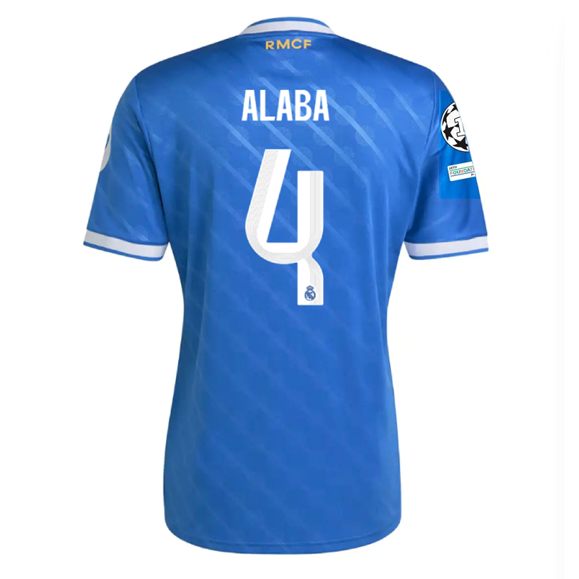 adidas Alaba Men's Real Madrid Third Jersey 25/26 w/ Champions League Patches (Blue/White)