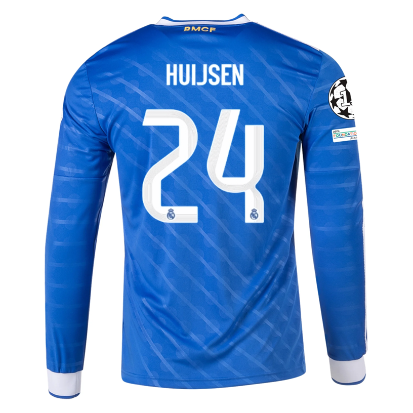 adidas Men's Real Madrid Huijsen Long Sleeve Third Jersey w/ Champions League Patches 25/26 (Blue/White)
