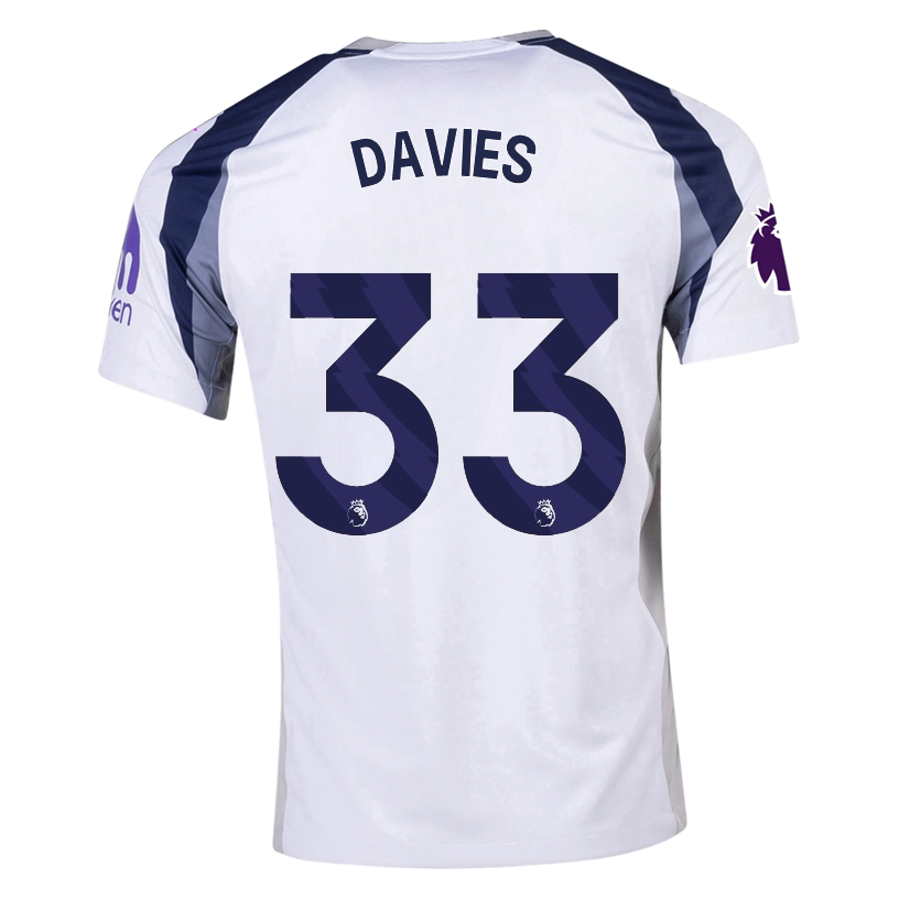 Nike Davies Tottenham Hotspurs Home Jersey w/ EPL + No Room For Racism Patch 25/26 (White/Iron/Binary Blue)