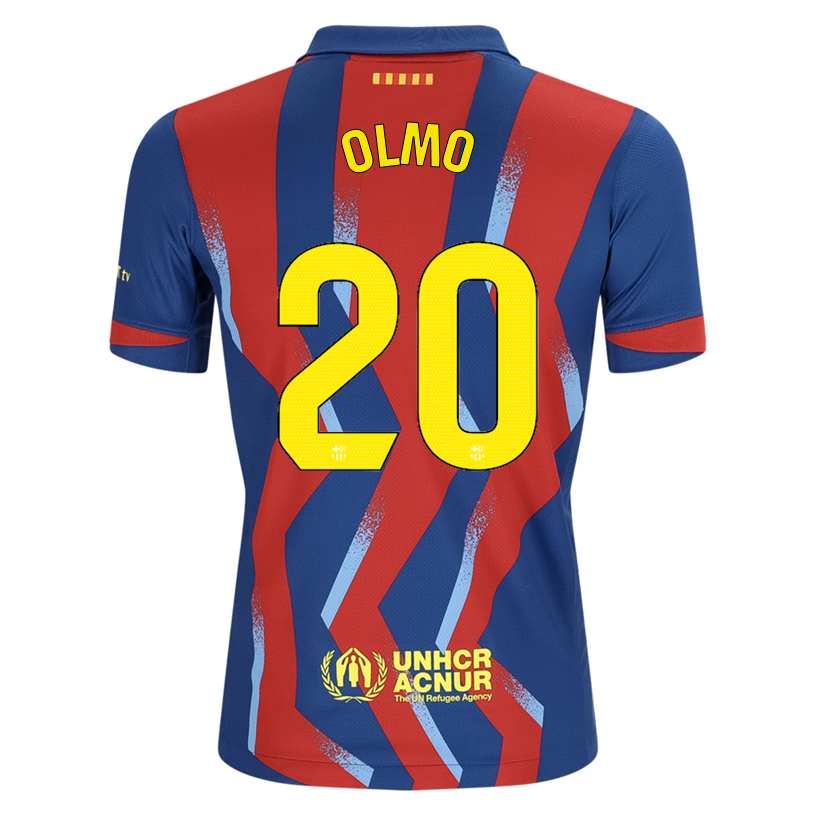 Nike Youth  Olmo  FC Barcelona 4th Soccer Jersey 25/26 (Gym Blue/Salsa Red)