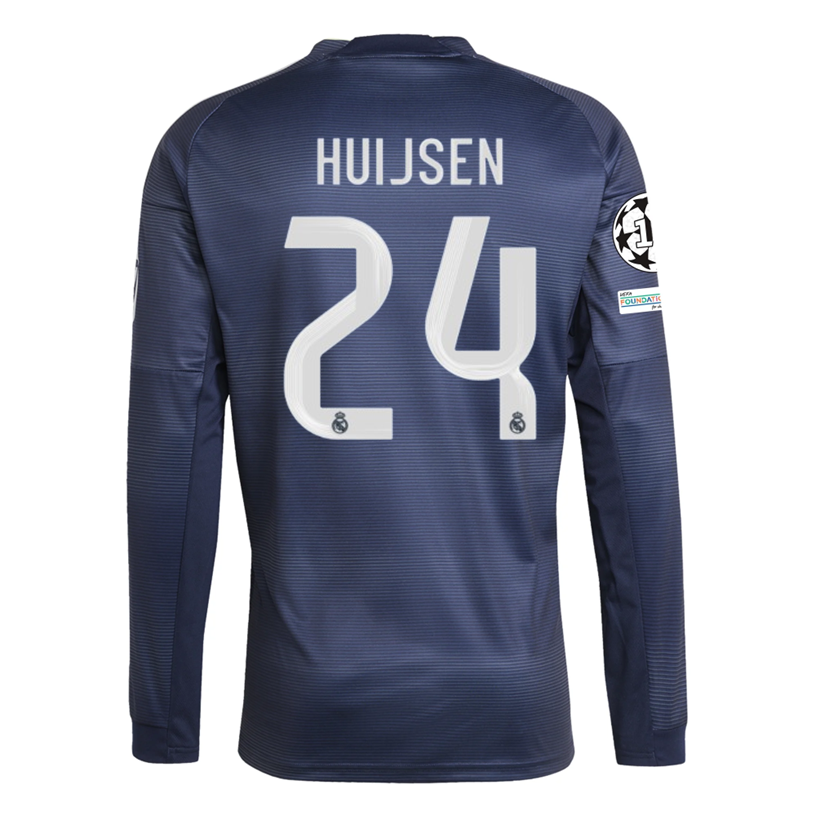 adidas Real Madrid Huijsen Long Sleeve Away Jersey w/ Champions League Patches 25/26 (Legend Ink)