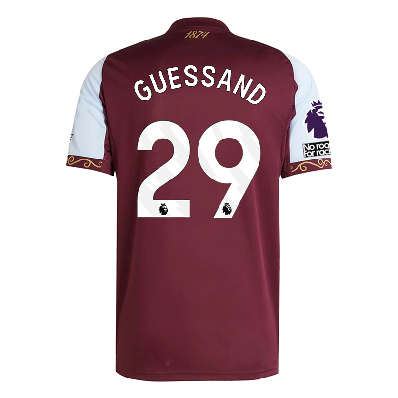 adidas Guessand Men&#39;s Aston Villa Home Jersey 25/26 w/ NRFR + EPL Patches (Maroon/Blue)