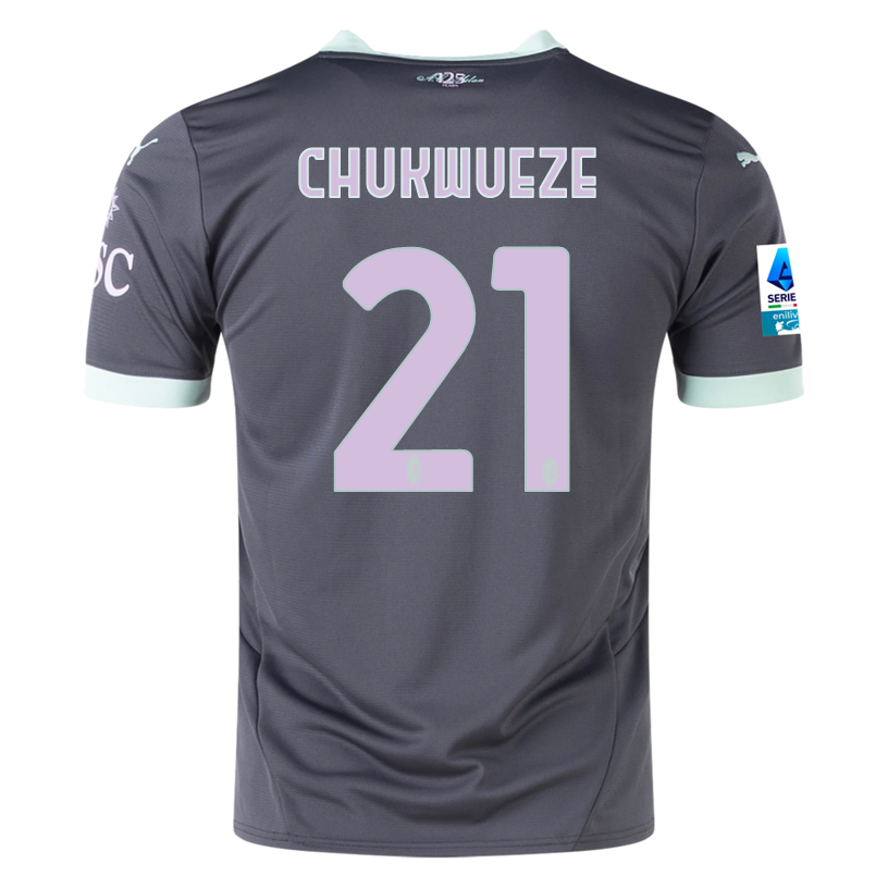 Puma AC Milan Samuel Chukwueze Third Jersey w/ Serie A Patch 24/25 (Shadow Gray/Fresh Mint)