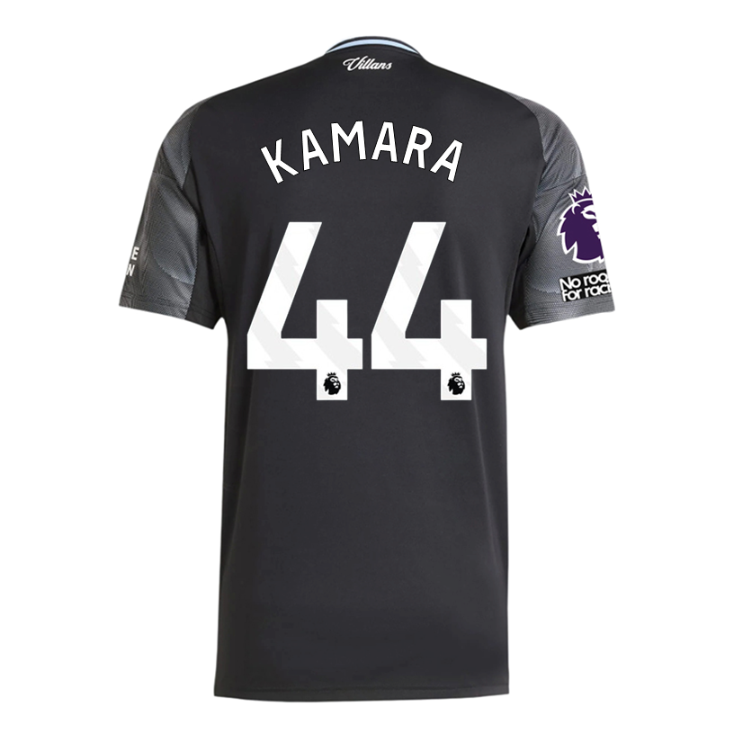 adidas Kamara Men&#39;s Aston Villa 25/26 Away Jersey w/ EPL + NRFR Patches (Black/Global Blue)