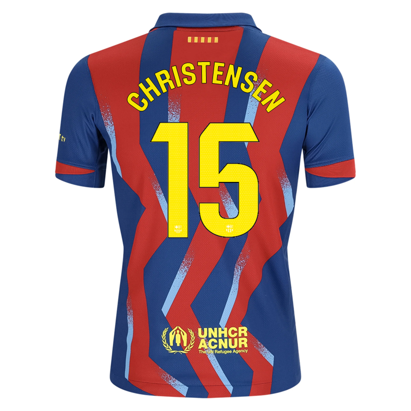 Nike Youth Christensen  FC Barcelona 4th Soccer Jersey 25/26 (Gym Blue/Salsa Red)