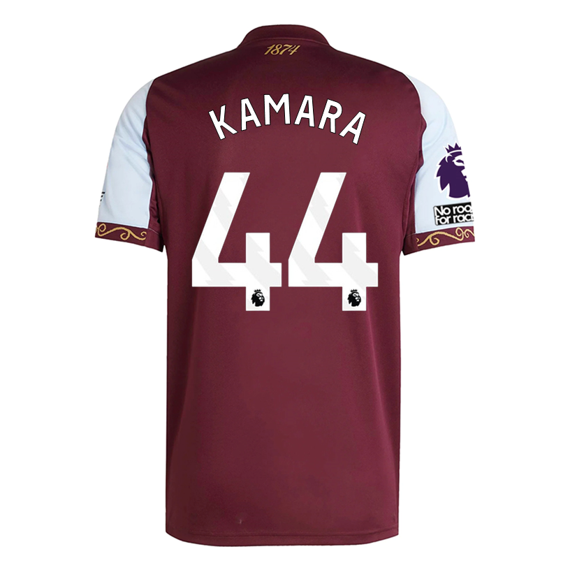 adidas Kamara Men&#39;s Aston Villa Home Jersey 25/26 w/ NRFR + EPL Patches (Maroon/Blue)