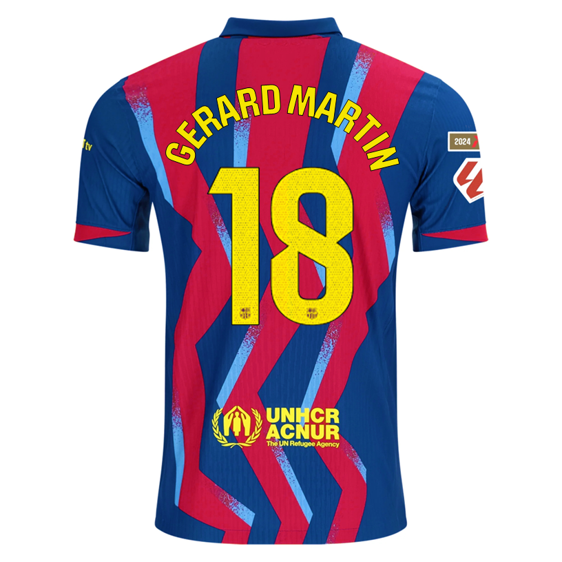 Nike Men&#39;s FC Barcelona Gerard Martin 4th Authentic Jersey 25/26 w/ La Liga Patches (Blue/Red/Yellow)