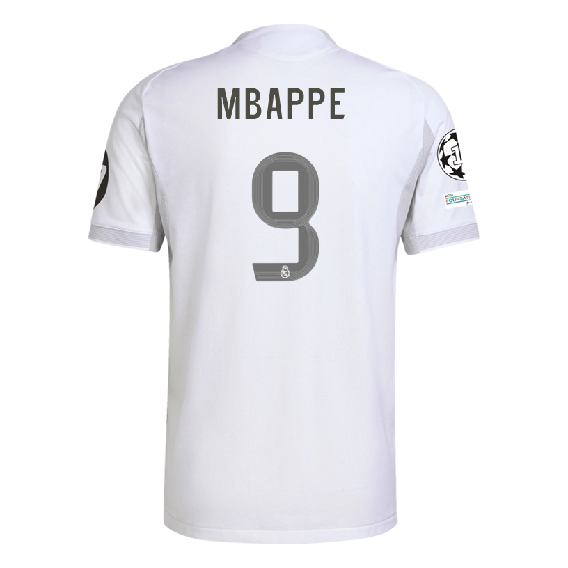 adidas Kylian Mbappé Real Madrid 25/26 Home Jersey w/ Champions League Patches (White)