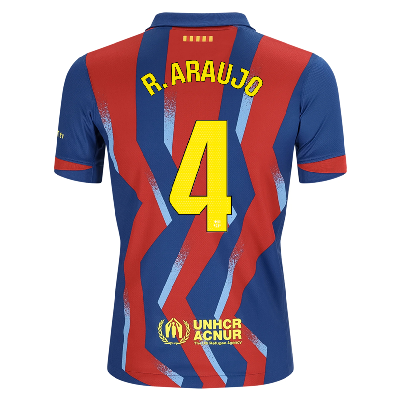 Nike Youth   R. Araujo  FC Barcelona 4th Soccer Jersey 25/26 (Gym Blue/Salsa Red)