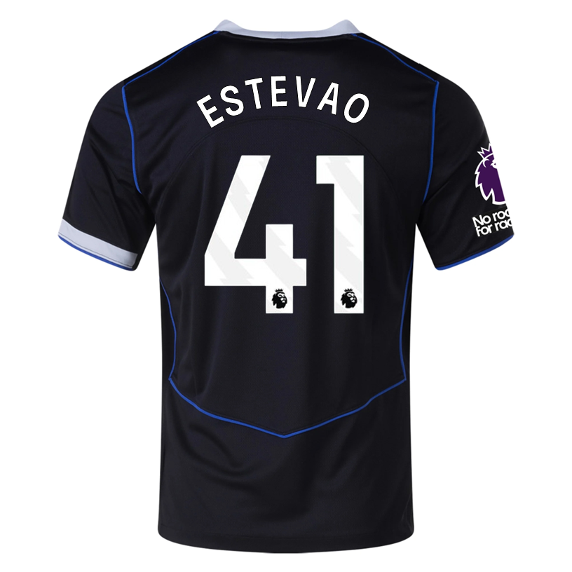 Nike Estevao Chelsea T90 Third Jersey w/ EPL + NRFR + CWCC Patch 25/26 (Black/Silver)