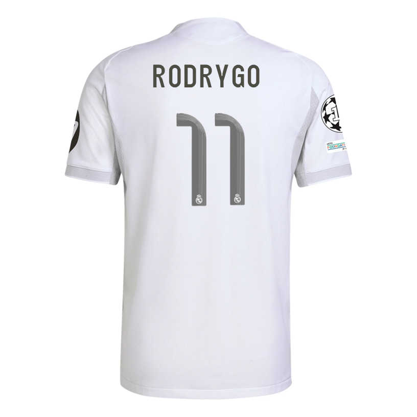 adidas Rodrygo Real Madrid 25/26 Home Jersey w/ Champions League Patches (White)