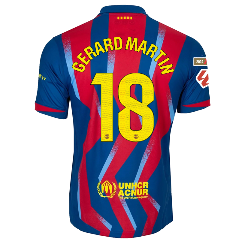 Nike Men&#39;s FC Barcelona Gerard Martin 4th Jersey 25/26 w/ La Liga Patches (Blue/Red/Yellow)