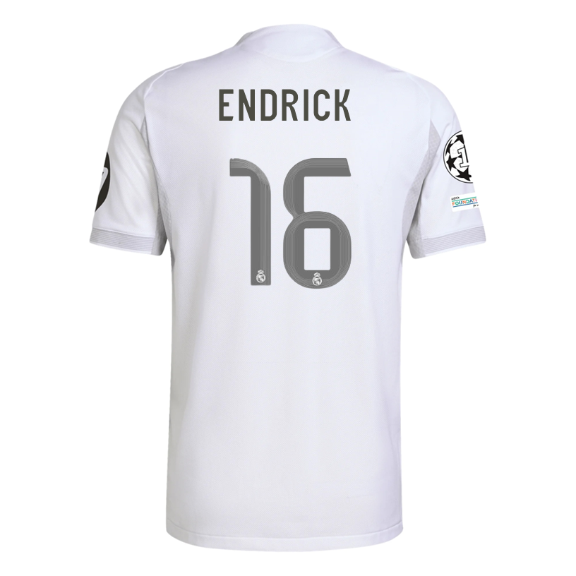 adidas Endrick Felipe Moreira de Sousa Real Madrid 25/26 Home Jersey w/ Champions League Patches (White)