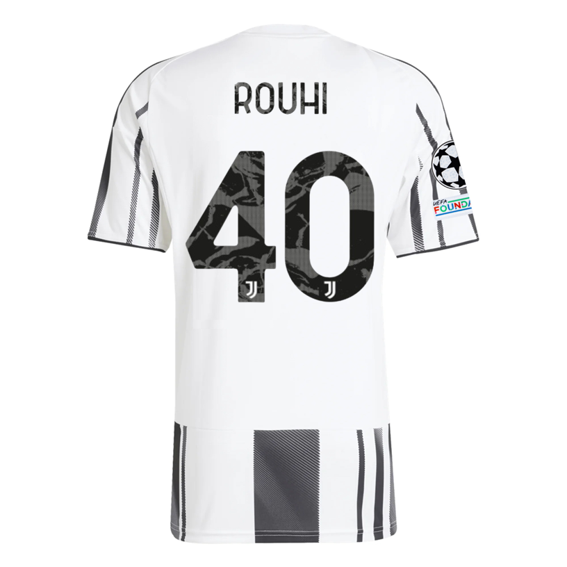 adidas Juventus Rouhi  Home Jersey w/ Champions League Patches 25/26 (White/Black/Pink)