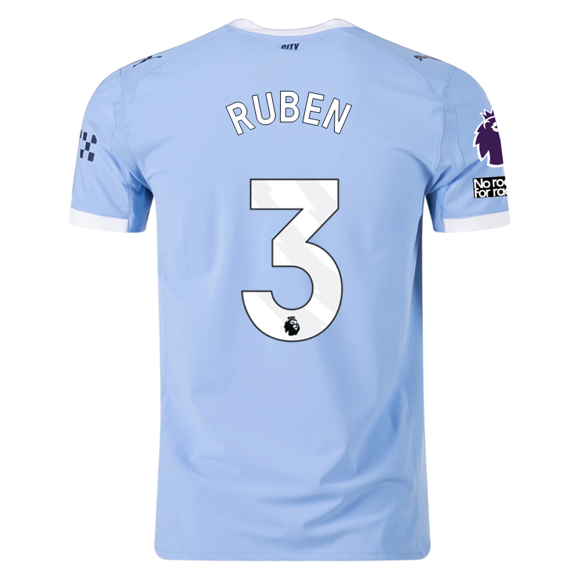 Puma Manchester City Authentic Ruben Home Jersey w/ EPL + No Room For Racism Patches 25/26 (Team Light Blue/White)