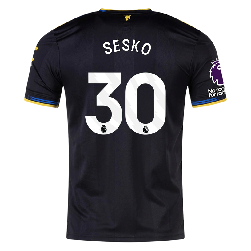 adidas Sesko Men's Manchester United Authentic Third Jersey 25/26 w/ NRFR + EPL Patches (Black)
