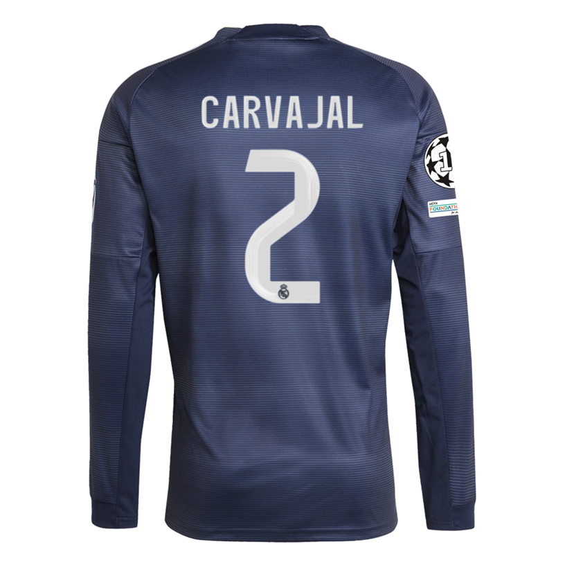 adidas Real Madrid Carvajal Long Sleeve Away Jersey w/ Champions League Patches 25/26 (Legend Ink)