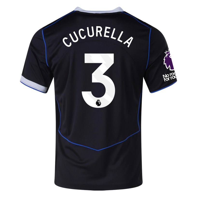 Nike Cucurella  Chelsea T90 Third Jersey w/ EPL + NRFR + CWCC Patch 25/26 (Black/Silver)