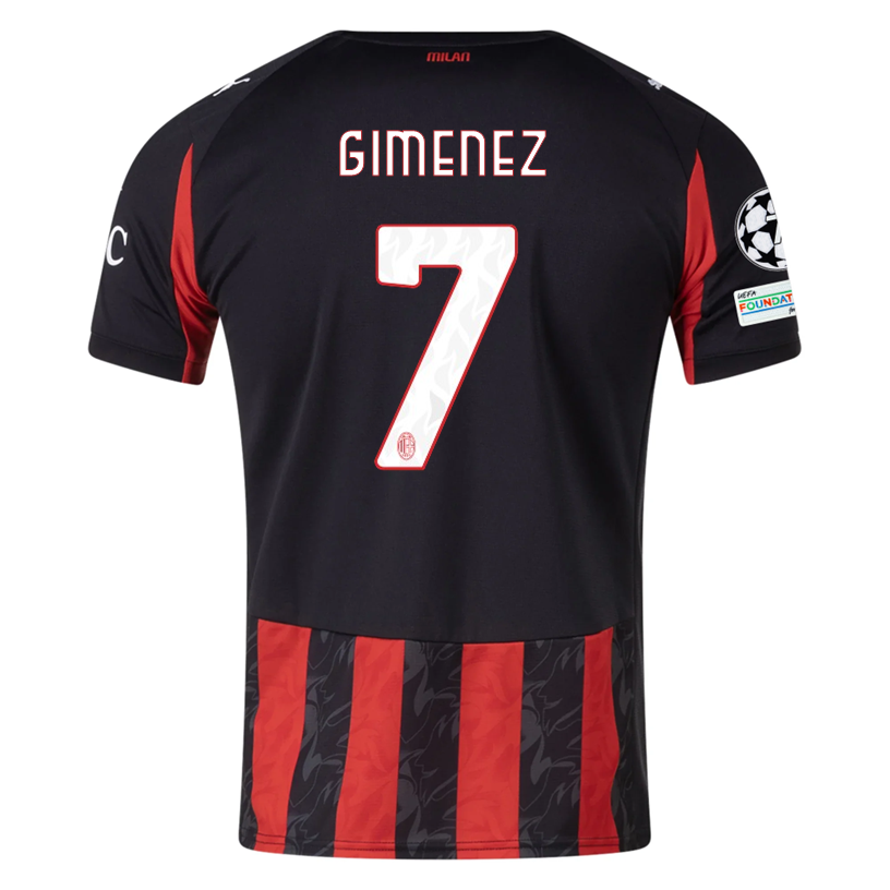 Puma Gimenez Men's AC Milan Home Jersey w/ Champions League Patches 25/26 (Red/Black)