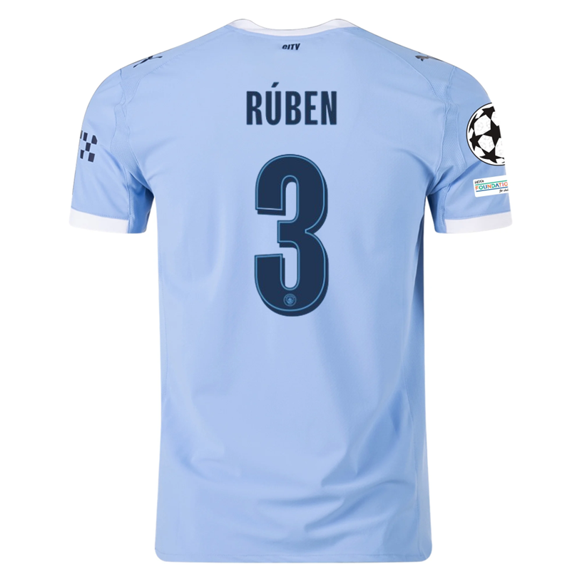 Puma Manchester City Authentic Ruben Home Jersey w/ Champions League Patches 25/26 (Team Light Blue/White)