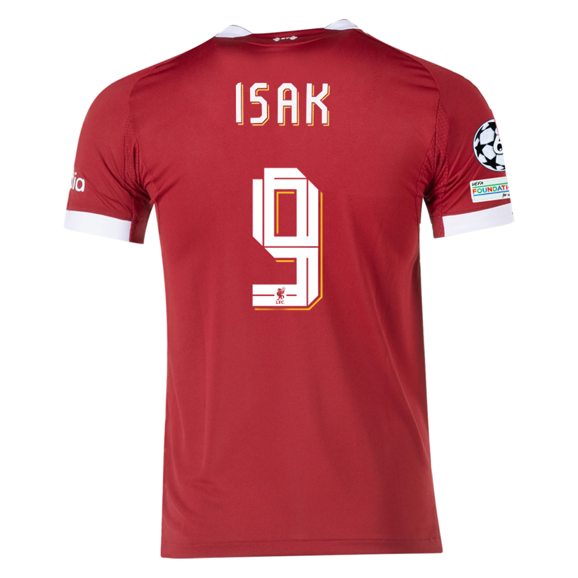 adidas Men's Liverpool Isak Home Jersey 25/26 w/ Champions League Patches (Strawberry Red)