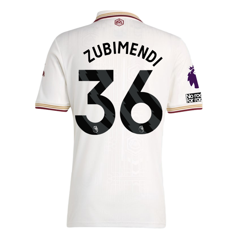 adidas Zubimendi Men&#39;s Arsenal FC Third Jersey 25/26 w/ NRFR + EPL Patches (White/Burgundy)
