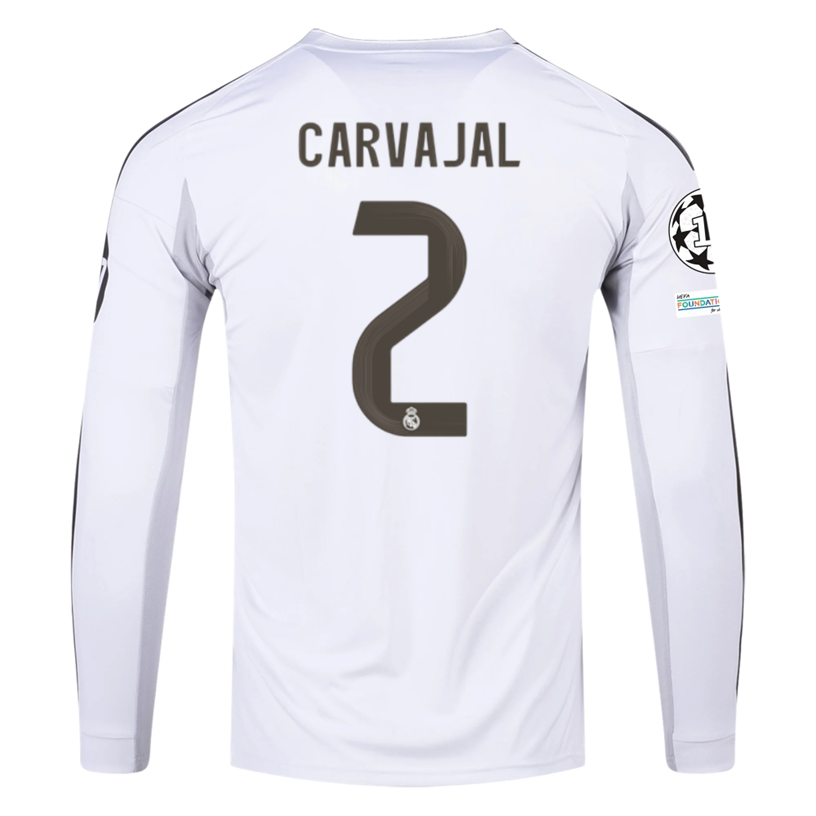 adidas Real Madrid Carvajal Long Sleeve Home Jersey w/ Champions League Patches 25/26 (White)