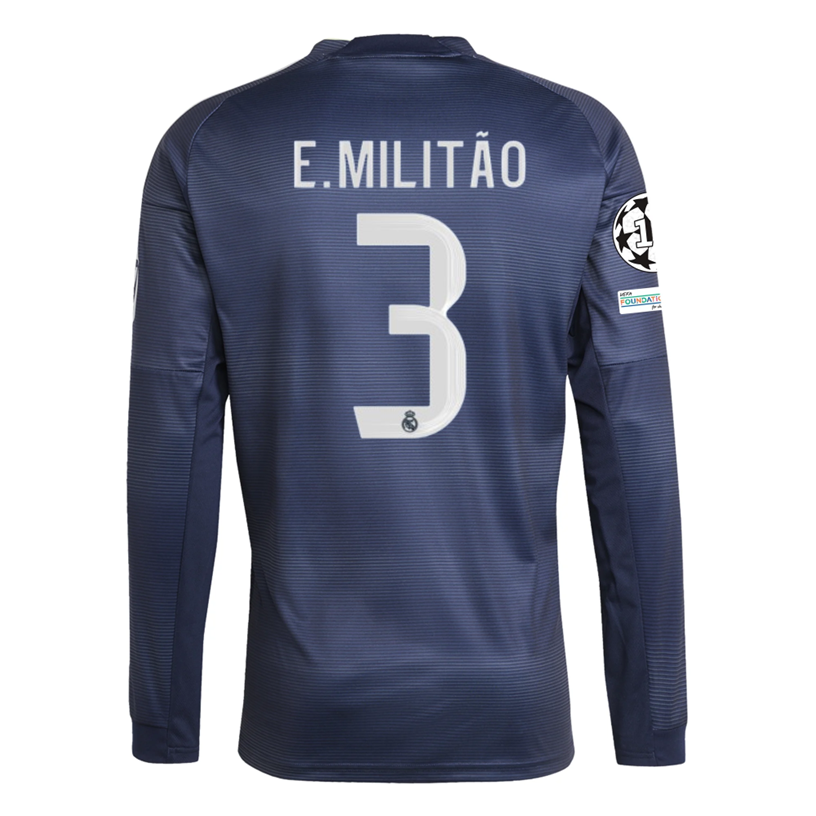 adidas Real Madrid E. Militao Long Sleeve Away Jersey w/ Champions League Patches 25/26 (Legend Ink)