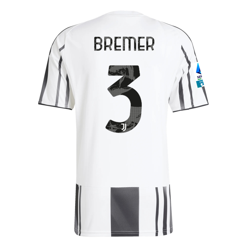 adidas Men's Juventus Bremer Home Jersey w/ Serie A Patch 25/26 (White/Black/Pink)