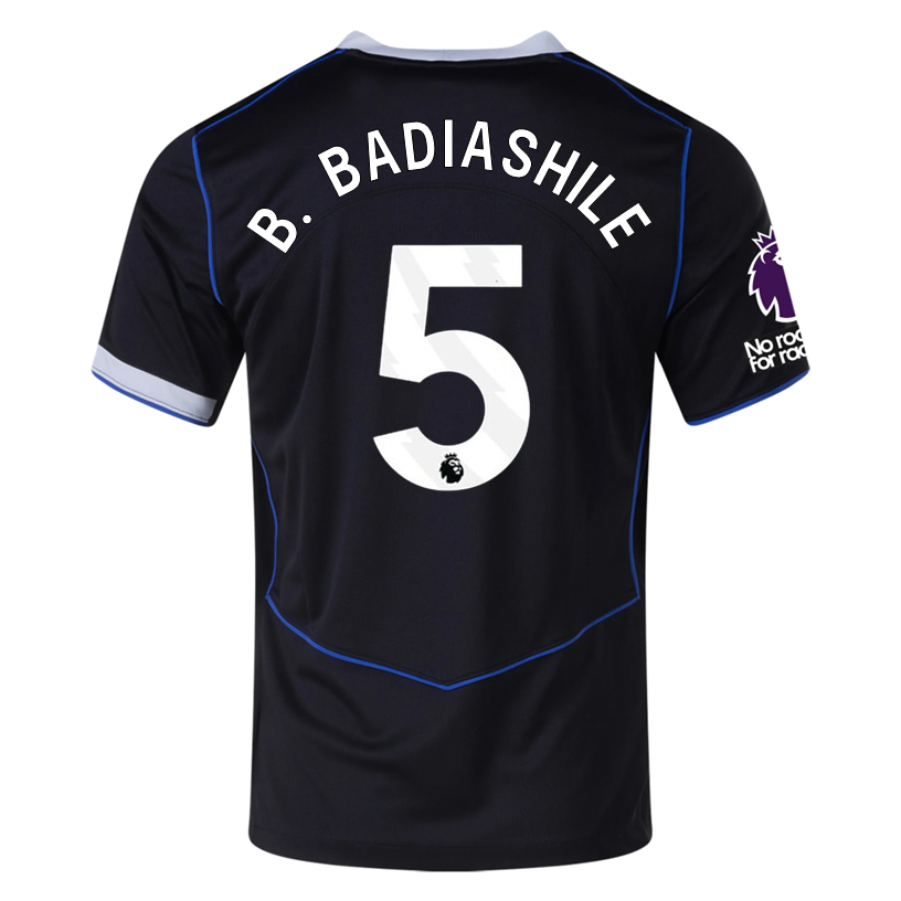 Nike B. Badiashile Chelsea T90 Third Jersey w/ EPL + NRFR + CWCC Patch 25/26 (Black/Silver)