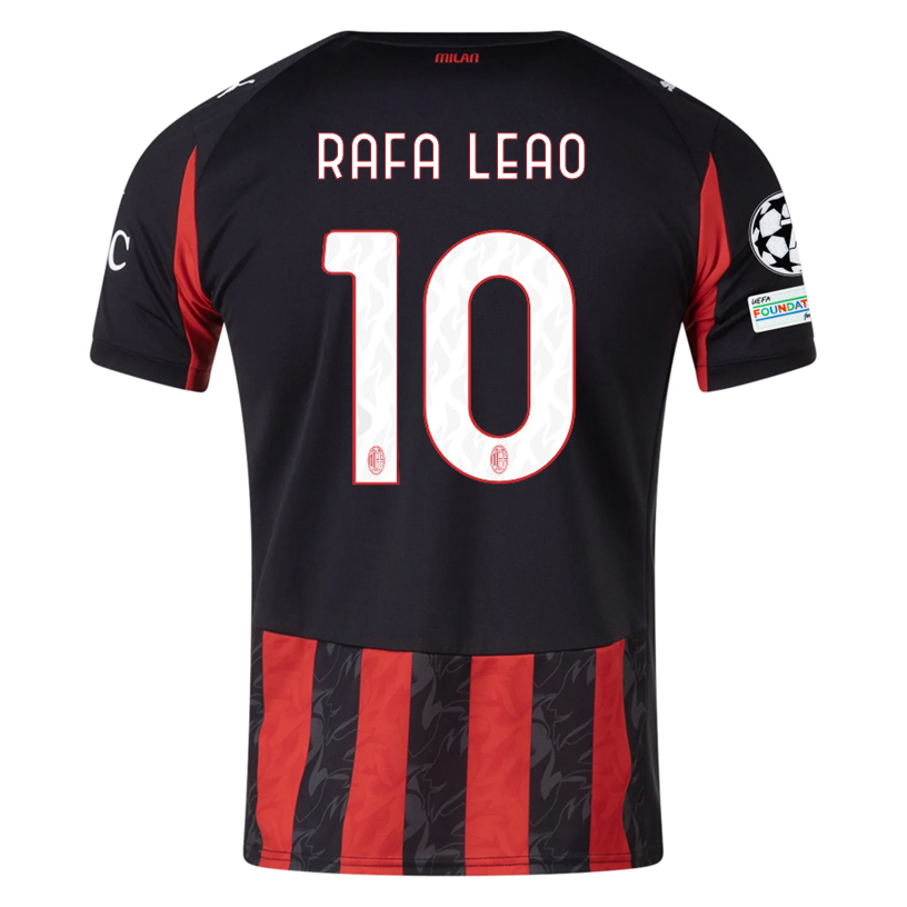 Puma Rafa Leao Men's AC Milan Home Jersey w/ Champions League Patches 25/26 (Red/Black)