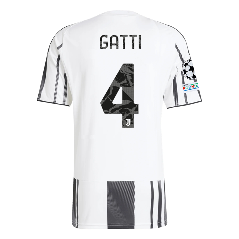 adidas Juventus Gatti Home Jersey w/ Champions League Patches 25/26 (White/Black/Pink)