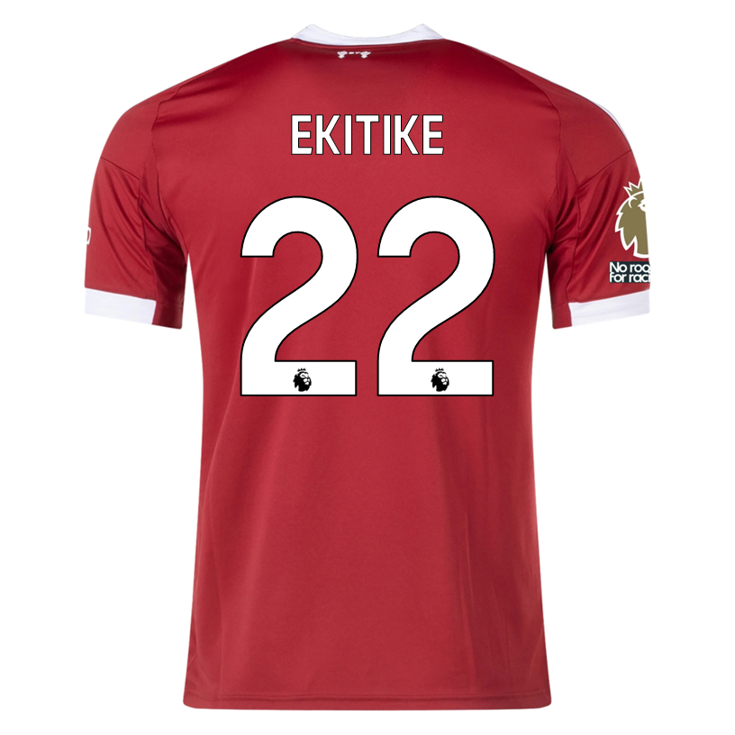 adidas Ekitike Men's Liverpool Home Jersey 25/26 w/ NRFR + EPL Champions]\] Patch (Strawberry Red)