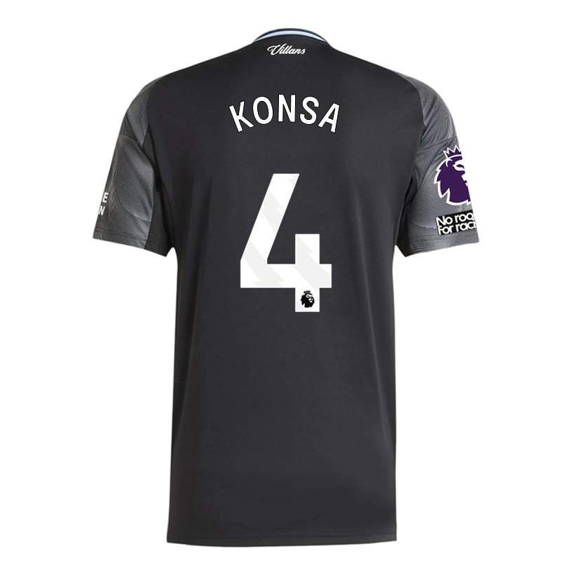 adidas Konsa Men&#39;s Aston Villa 25/26 Away Jersey w/ EPL + NRFR Patches (Black/Global Blue)