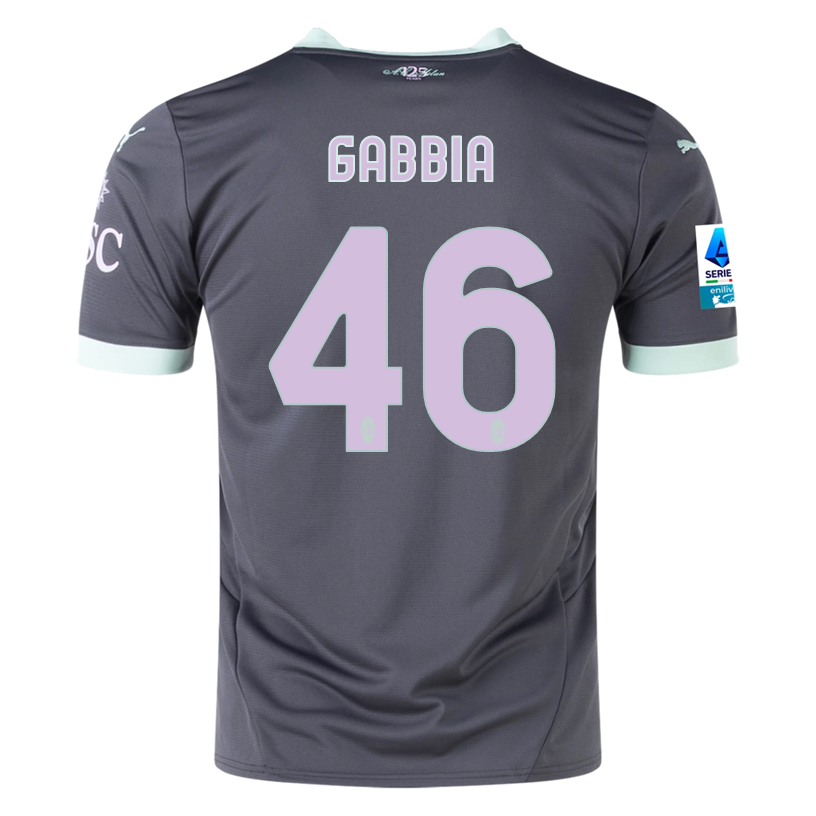 Puma AC Milan Matteo Gabbia Third Jersey w/ Serie A Patch 24/25 (Shadow Gray/Fresh Mint)