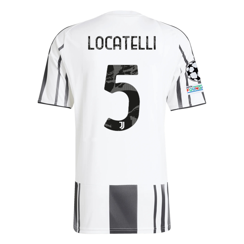 adidas Juventus Locatelli Home Jersey w/ Champions League Patches 25/26 (White/Black/Pink)