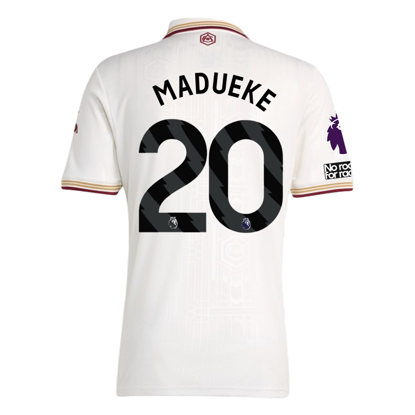 adidas Madueke Men's Arsenal FC Third Jersey 25/26 w/ NRFR + EPL Patches (White/Burgundy)