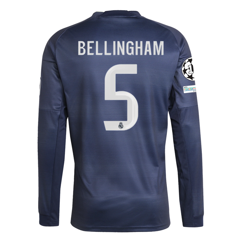 adidas Real Madrid Bellingham Long Sleeve Away Jersey w/ Champions League Patches 25/26 (Legend Ink)