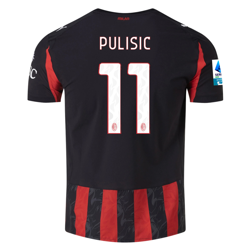 Puma Pulisic Men's AC Milan Authentic Home Jersey 25/26 w/ Seria A Patch (Red/Black)
